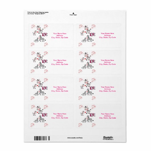 Valentijnsdag Labels Zebra (Full Sheet)