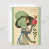 Valentijnsdag, Lady Red Rose Butterfly Feestdagenkaart (Voorkant / Achterkant)