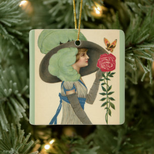 Valentijnsdag, Lady Red Rose Butterfly Keramisch Ornament