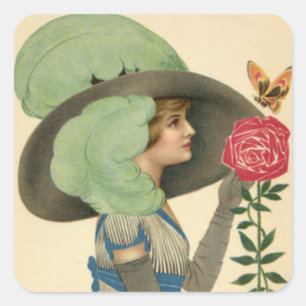  Valentijnsdag, Lady Red Rose Butterfly Vierkante Sticker