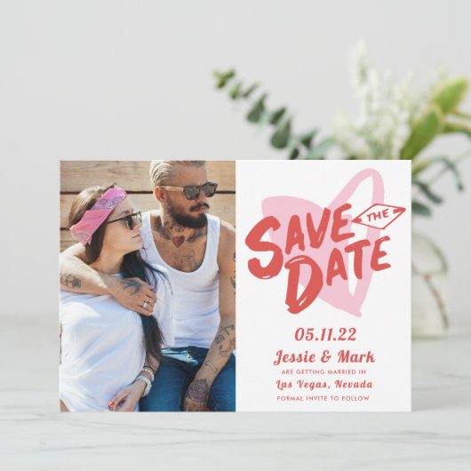 Valentijnsdag Las Vegas Foto Save the Date Aankondiging (Staand voorkant)