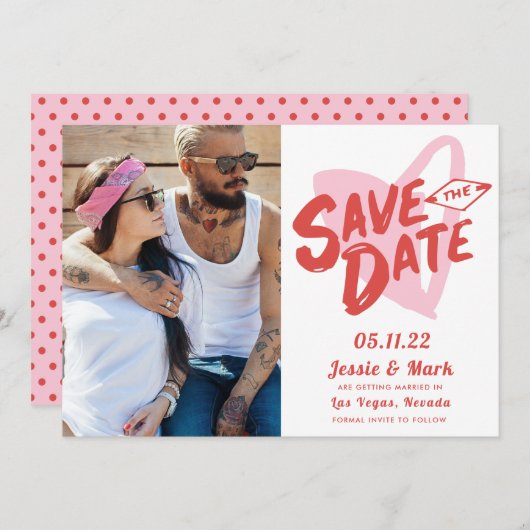 Valentijnsdag Las Vegas Foto Save the Date Aankondiging (Voorkant / Achterkant)