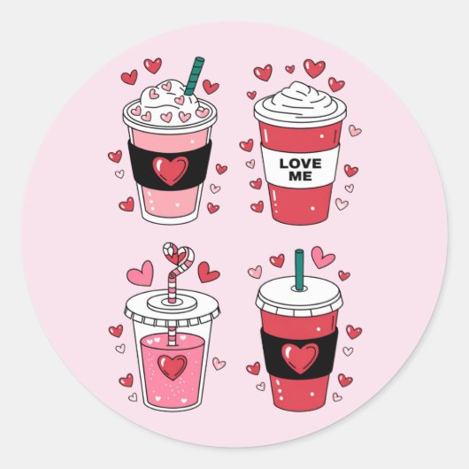 Valentijnsdag Latte Coffee Lover Ronde Sticker (Voorkant)