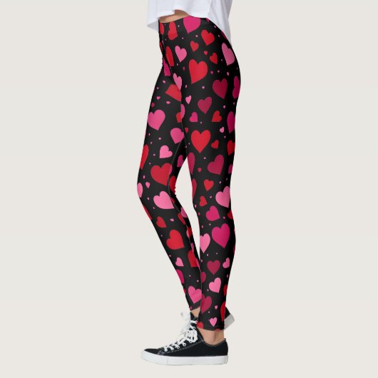 Valentijnsdag Leggings, roze & rode harten zwart Leggings (Links)