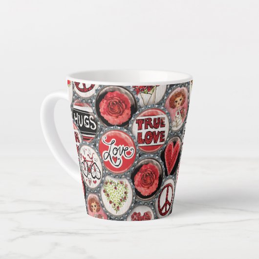 Valentijnsdag Leuk Meisje Rood Bloemen Hart Rozen Latte Mok (Linkerhoek)