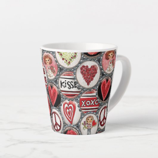 Valentijnsdag Leuk Meisje Rood Bloemen Hart Rozen Latte Mok (Rechterhoek)