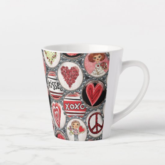 Valentijnsdag Leuk Meisje Rood Bloemen Hart Rozen Latte Mok (Rechts)