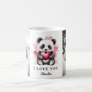 Valentijnsdag Leuke Panda Holding Hart Naam Foto Koffiemok