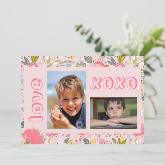 Valentijnsdag liefde 2 fotocollage feestdagenkaart (Staand voorkant)