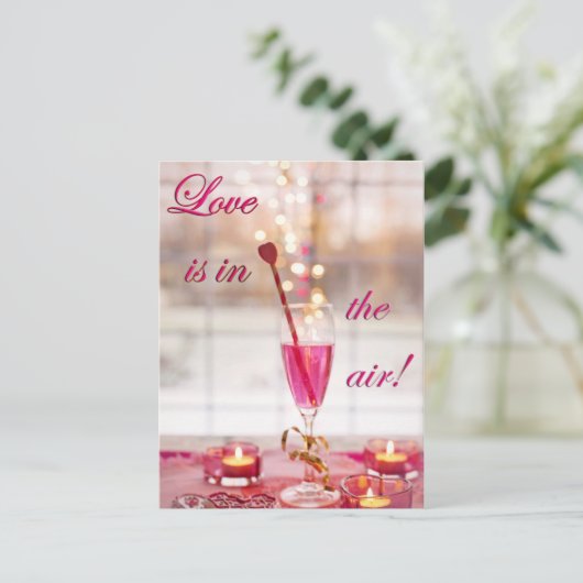 Valentijnsdag Liefde Champagne Feestdagenkaart (Staand voorkant)