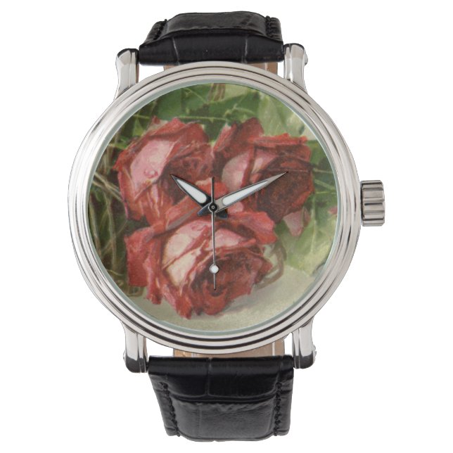  Valentijnsdag Liefde, Crimson Red Roses Horloge (Voorkant)
