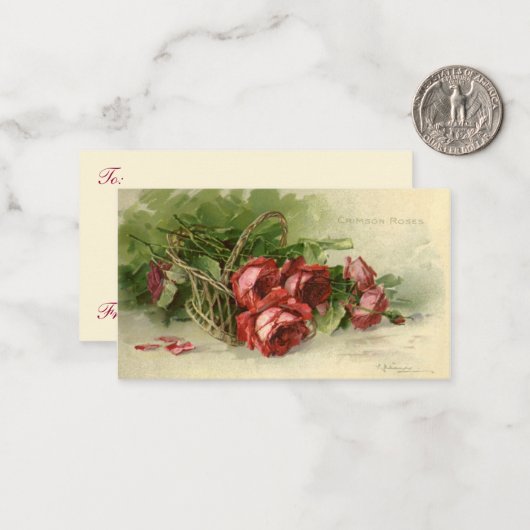  Valentijnsdag Liefde, Crimson Red Roses Notitiekaartje (Voorkant / Achterkant in situ)