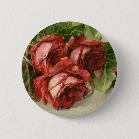 Valentijnsdag Liefde, Crimson Red Roses Ronde Button 5,7 Cm (Voorkant)