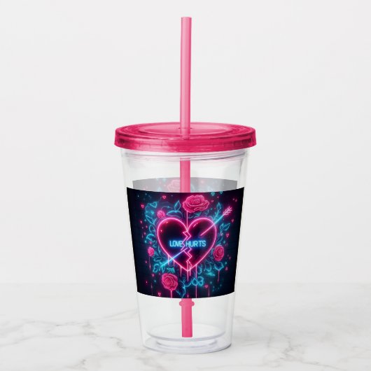 Valentijnsdag liefde doet pijn Neon hart Acryl Drinkbeker (Voorkant)