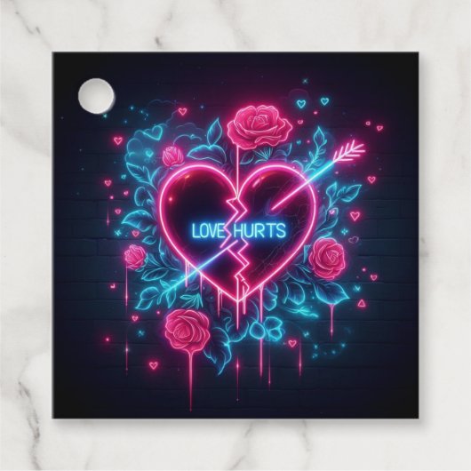 Valentijnsdag liefde doet pijn Neon hart Bedankjes Labels (Voorkant)