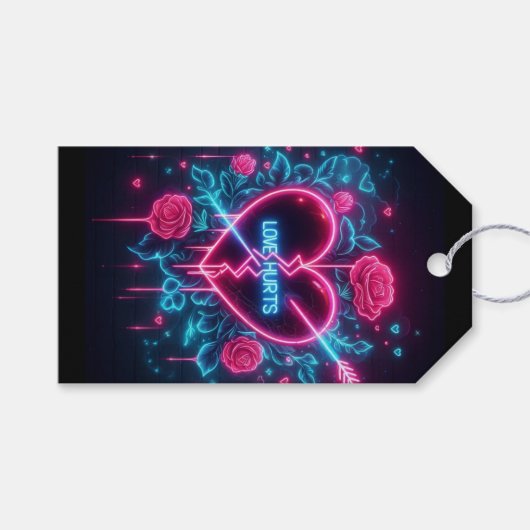 Valentijnsdag liefde doet pijn Neon hart Cadeaulabel (Voorkant (Horizontaal))