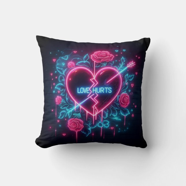 Valentijnsdag liefde doet pijn Neon hart Kussen (Voorkant)