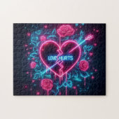 Valentijnsdag liefde doet pijn Neon hart Legpuzzel (Horizontaal)