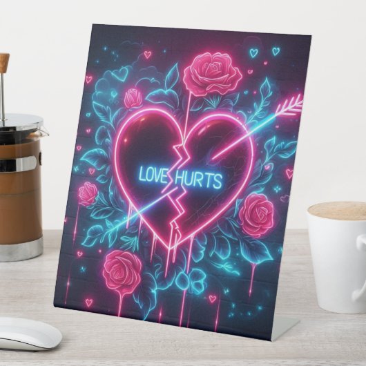 Valentijnsdag liefde doet pijn Neon hart Reclamebord Met Voetstuk (Insitu)