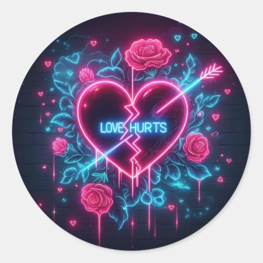 Valentijnsdag liefde doet pijn Neon hart Ronde Sticker (Voorkant)