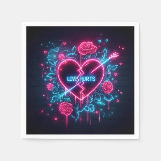 Valentijnsdag liefde doet pijn Neon hart Servet (Voorkant)