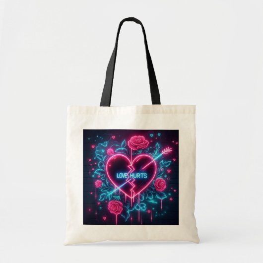 Valentijnsdag liefde doet pijn Neon hart Tote Bag (Voorkant)