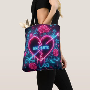 Valentijnsdag liefde doet pijn Neon hart Tote Bag