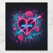 Valentijnsdag liefde doet pijn Neon hart Wijn Etiket (Enkel label)