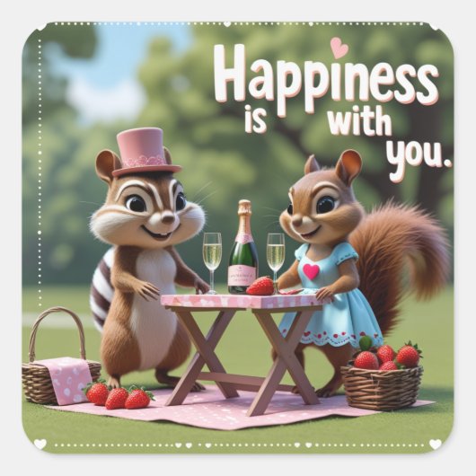 Valentijnsdag liefde eekhoorn vierkante sticker (Voorkant)