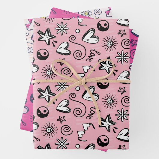 Valentijnsdag Liefde en hartslag Roze Patroon Inpakpapier Vel (In situ)