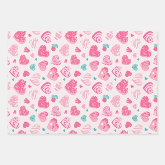 Valentijnsdag Liefde en Hartzakje Roze Patroon Inpakpapier Vel (Voorkant)