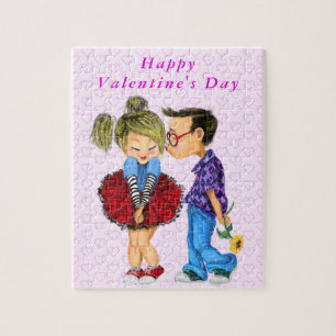 Valentijnsdag Liefde Gift Puzzel met Schattige Paa