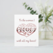 Valentijnsdag liefde hart metallic roos goud wit feestdagenkaart (Staand voorkant)