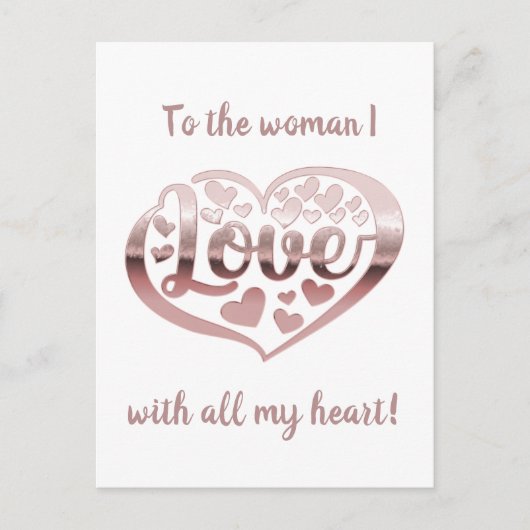 Valentijnsdag liefde hart metallic roos goud wit feestdagenkaart (Voorkant)