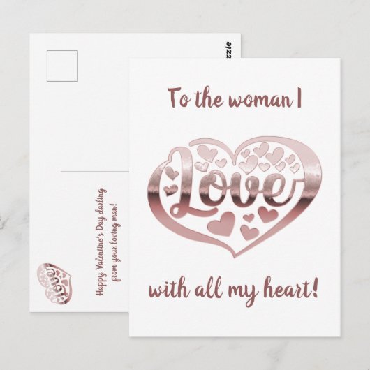 Valentijnsdag liefde hart roos goud wit briefkaart (Voorkant / Achterkant)