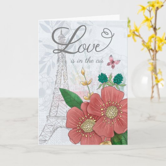 Valentijnsdag Liefde is in de Lucht Bloemstuk Eiff Kaart (Gele Bloem)