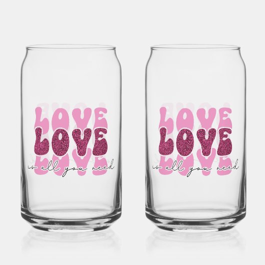 Valentijnsdag "Liefde Liefde Liefde" Blikvorm Glas (Voorkant)