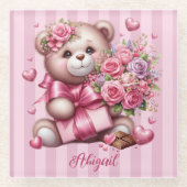 Valentijnsdag Liefde Roos Beer Glazen Onderzetter (Voorkant)