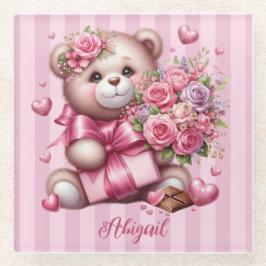 Valentijnsdag Liefde Roos Beer Glazen Onderzetter