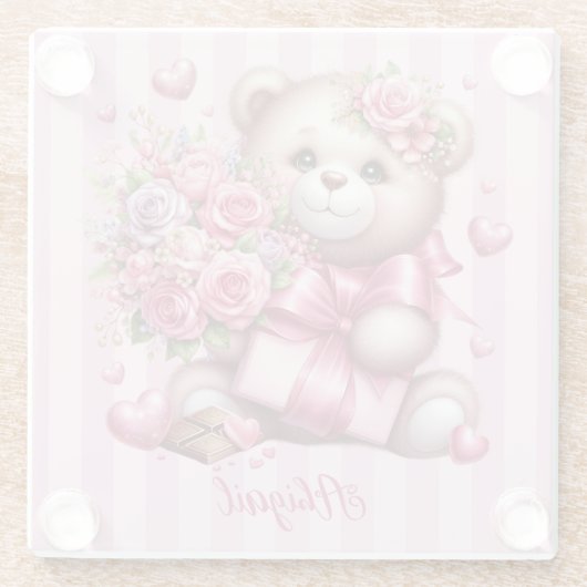 Valentijnsdag Liefde Roos Beer Glazen Onderzetter (Achterkant)