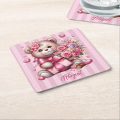 Valentijnsdag Liefde Roos Beer Kartonnen Onderzetters (Schuin)