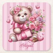 Valentijnsdag Liefde Roos Beer Kartonnen Onderzetters (Voorkant)