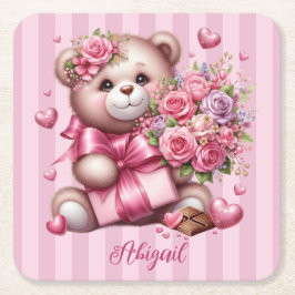 Valentijnsdag Liefde Roos Beer Kartonnen Onderzetters