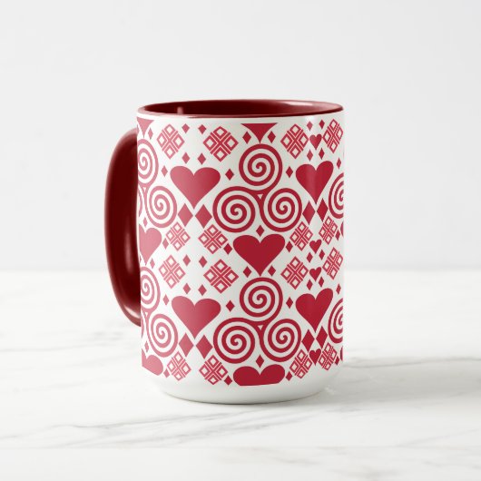 Valentijnsdag liefde roze, rood en wit mok (Voorkant links)