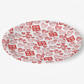 Valentijnsdag liefde roze, rood en wit papieren bordje (Gekanteld)