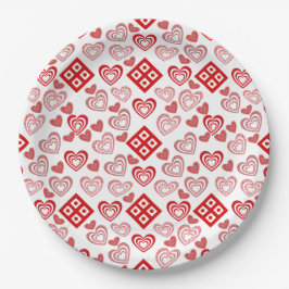 Valentijnsdag liefde roze, rood en wit papieren bordje