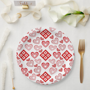 Valentijnsdag liefde roze, rood en wit papieren bordje