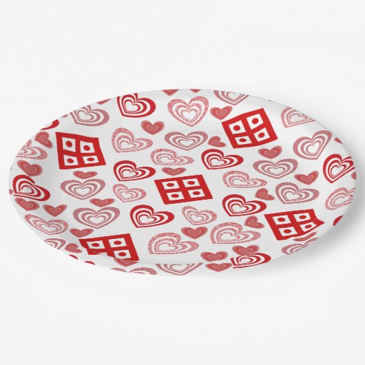 Valentijnsdag liefde roze, rood en wit papieren bordje (Gekanteld)