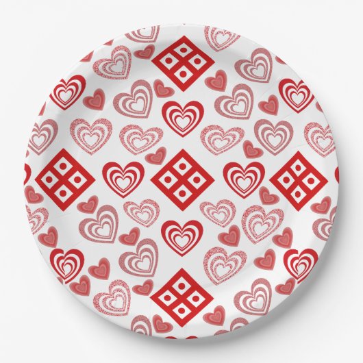 Valentijnsdag liefde roze, rood en wit papieren bordje (Voorkant)