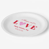 Valentijnsdag Liefde Script Rood Wit Papieren Bordje (Gekanteld)